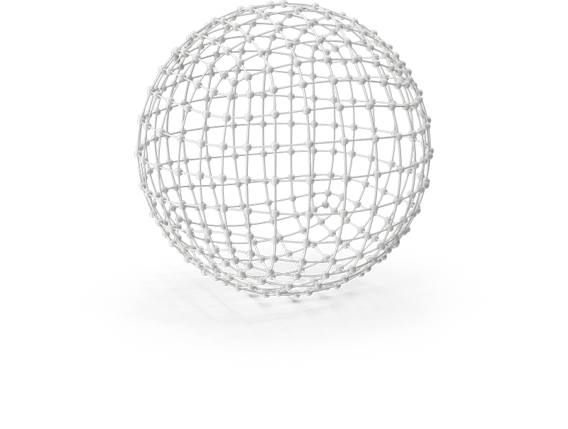 A 3D wireframe of a globe.
